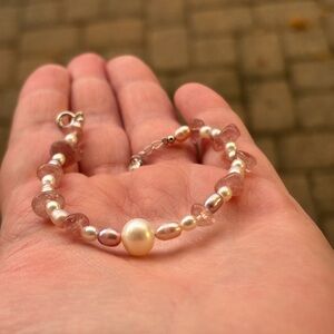 Rose quartz and freshwater Pearl bracelet On Sterling Silver